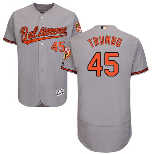 Orioles #45 Mark Trumbo Grey Flexbase Authentic Collection Stitched MLB Jersey